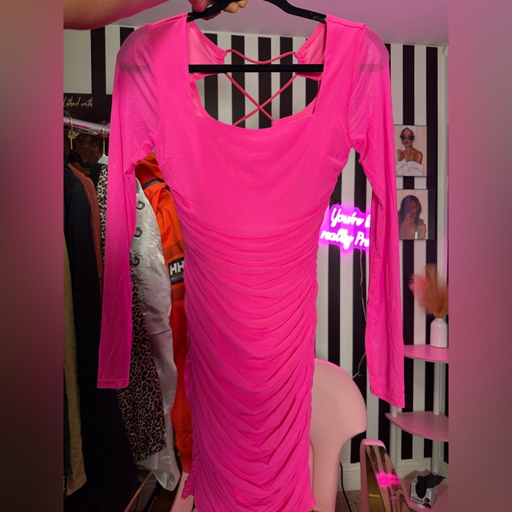 Elegant Pink Ruched Dress